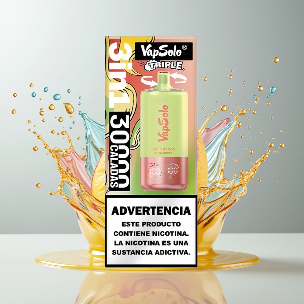 VapSolo Tripe 30000 Puffs Dansk Engros – Sur Mango Ananas (40ml, 20 mg/ml, Type-C)