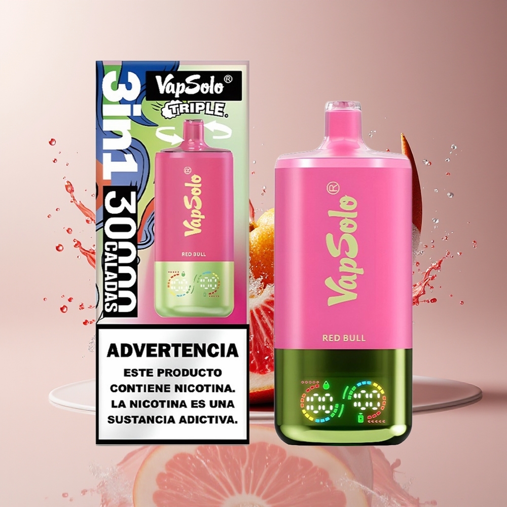 VapSolo Tripe 30000 Puffs Dansk Engros med 40ml E-Liquid og Type-C Opladning - Rødløber (Red Bull)