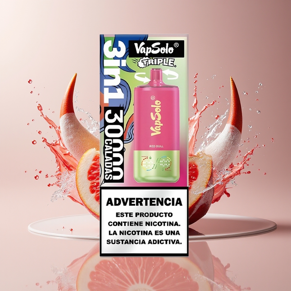 VapSolo Tripe 30000 Puffs Dansk Engros med 40ml E-Liquid og Type-C Opladning - Rødløber (Red Bull)