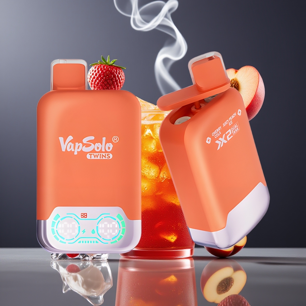 Vapsolo Twins 20000 Puffs Dansk Engros – Kirsebær Cola & Juicy Fersken Is – 40 ml – Type-C
