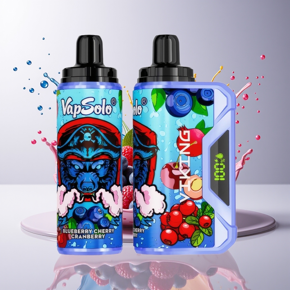 VapSolo VIKING 12000 Puffs Blåbær Kirsebær Tranebær Engros Dansk Disposable Vape med 22ml E-Liquid & Type-C Opladning