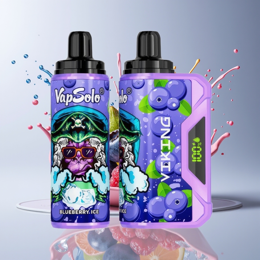 VapSolo VIKING 12000 Puffs Engangs E-Cigaret Dansk Engros – Blåbær (22ml, Type-C, LED-skærm)