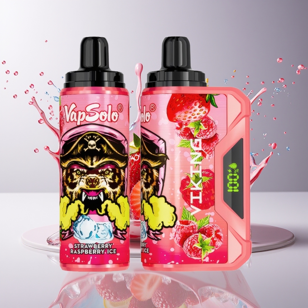 VapSolo VIKING 12000 Puffs Engangs E-Cigaret Dansk Engros – Jordbær Hindbær Is (22ml, Type-C, LED-display)