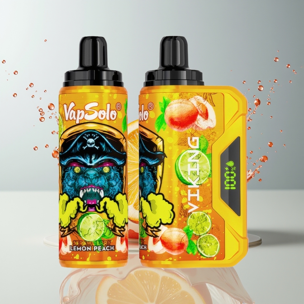 VapSolo VIKING 12000 Puffs Engangs Vape Dansk Engros Citron Fersken – 22ml E-Væske, Type-C Opladning, LED Display