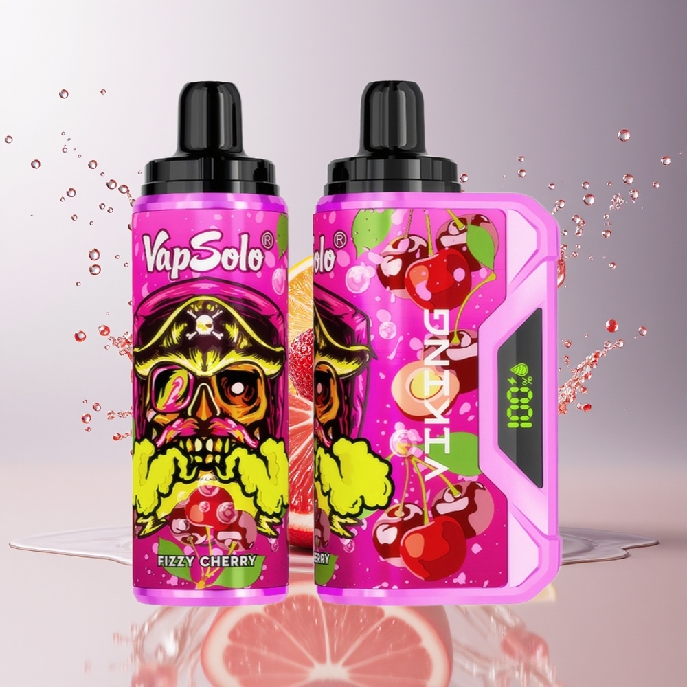 VapSolo VIKING 12000 Puffs Engangs Vape Dansk Engros med 22ml E-Væske & Type-C Opladning – Sprudlende Kirsebær