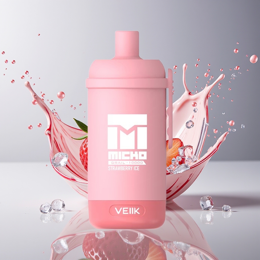 VEIIK MICKO GRAIL 10000 Puffs Disposable Vape Jordbær Is Dansk Engros – 1.0ohm Mesh Coil, 600mAh, 30mg/mL