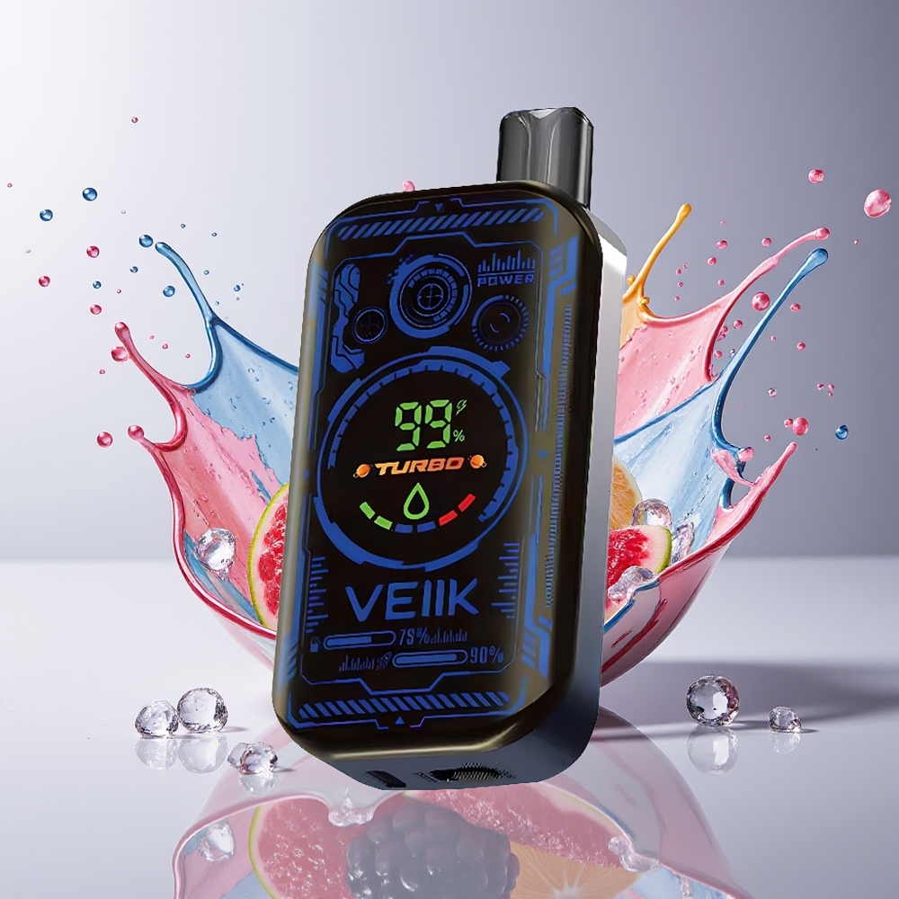 VEIIK SPACE MIST 25000 Puffs Dansk Engros Disposable Vape med 3.35 TFT SUPER SCREEN, DUAL MESH COIL & Brombær Is