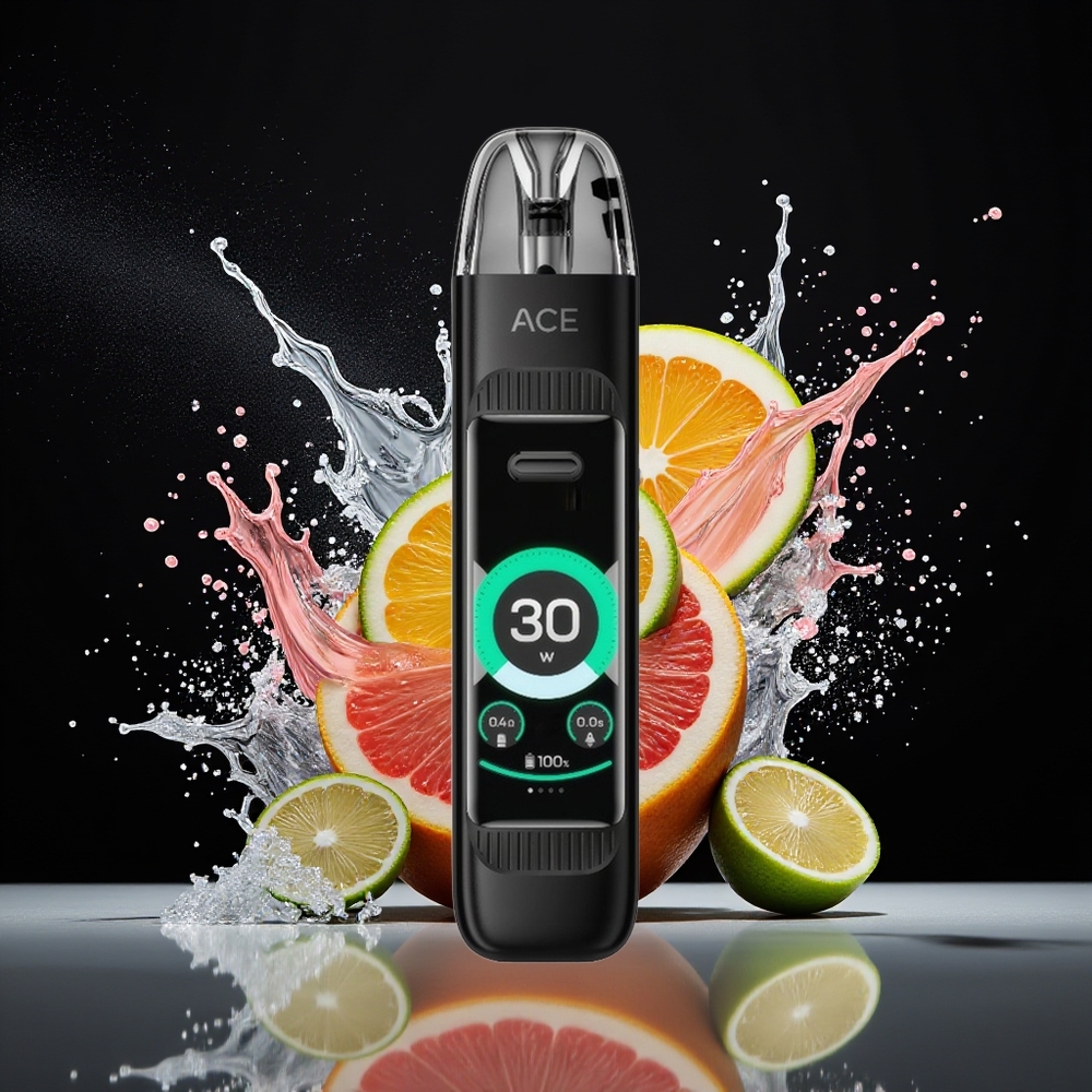 VOZOL ACE MAX Skærm 1,47 tommer 30W USB-C Dansk Engros Disposable Vape Carbonfiber Sort