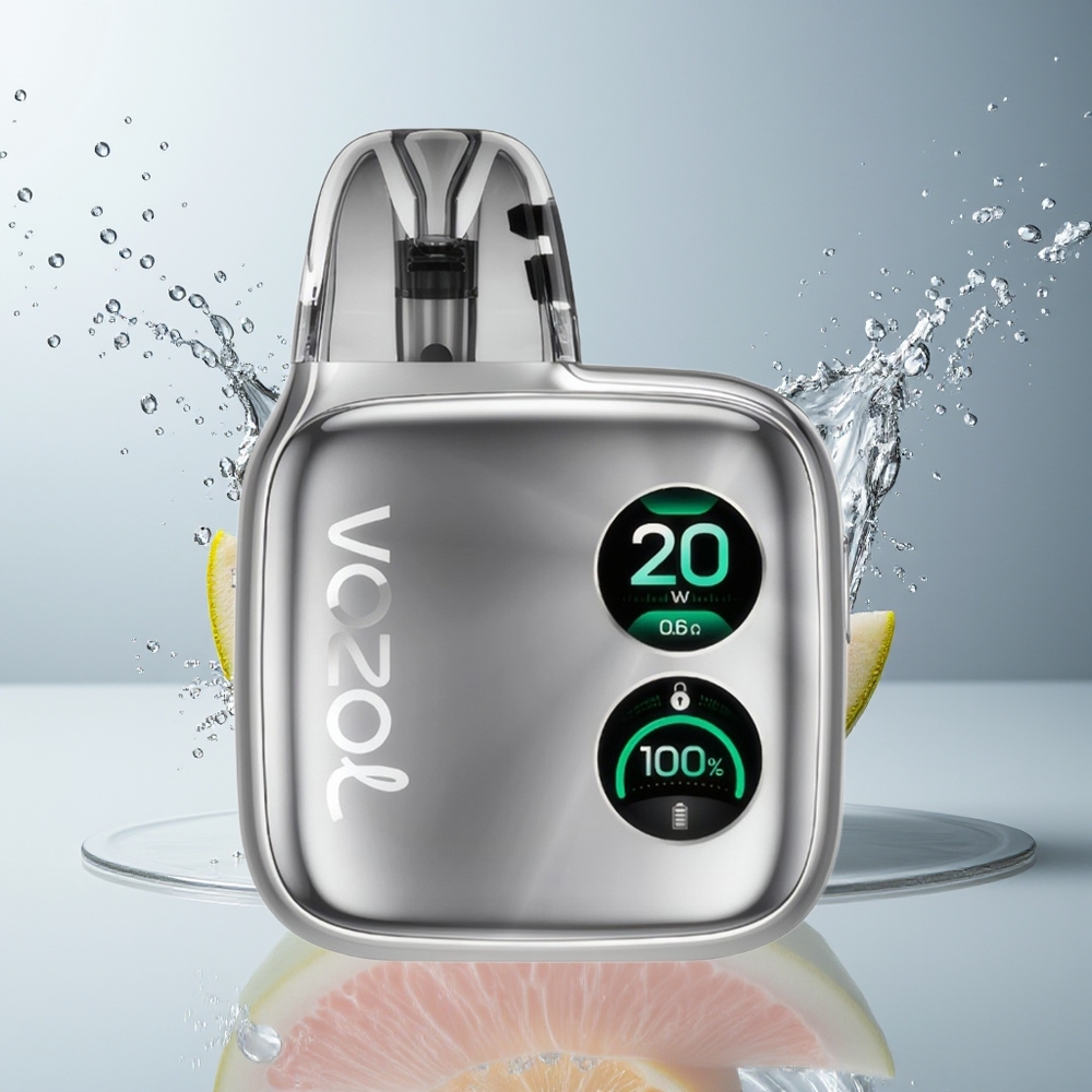 VOZOL ACE Pro Dansk Engros Disposable Vape med 2A Hurtigopladning, Dual Round Skærm og 3-Trins Luftflowjustering – Is Sølv