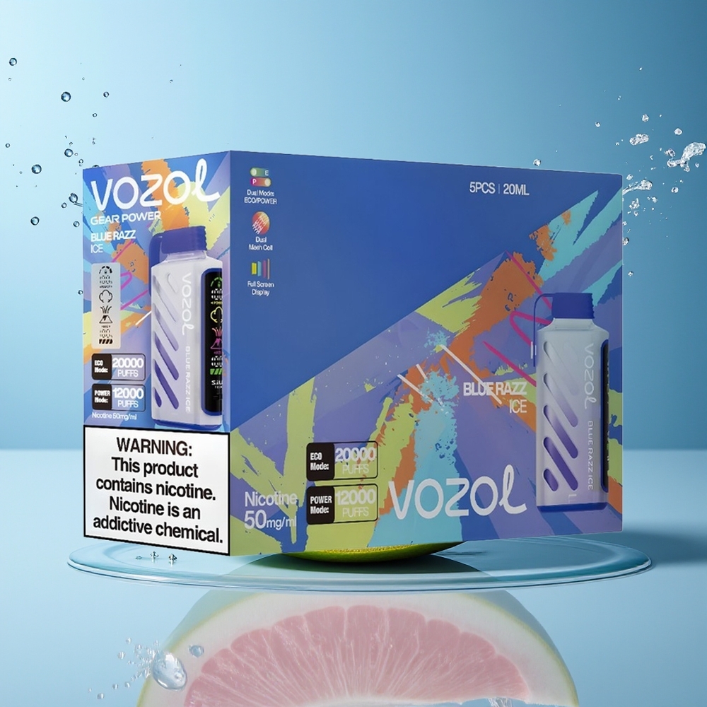 VOZOL Gear Power 20000 Puffs Dansk Engros med S.i.L.C. Tech, Dual Mesh Coil og Blå Hindbær Is