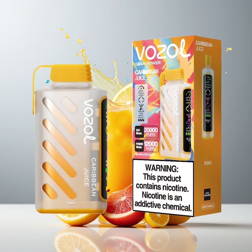 VOZOL Gear Power 20000 Puffs Dansk Engros med S.i.L.C. Tech, Dual Mesh Coil og Caribisk Juice