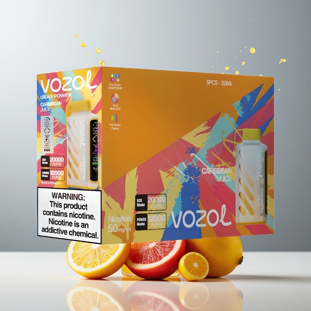 VOZOL Gear Power 20000 Puffs Dansk Engros med S.i.L.C. Tech, Dual Mesh Coil og Caribisk Juice
