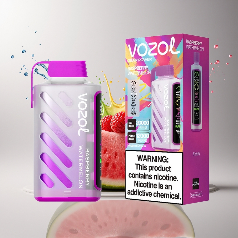 VOZOL Gear Power 20000 Puffs Dansk Engros med S.i.L.C. Tech, Dual Mesh Coil og Hindbær Vandmelon