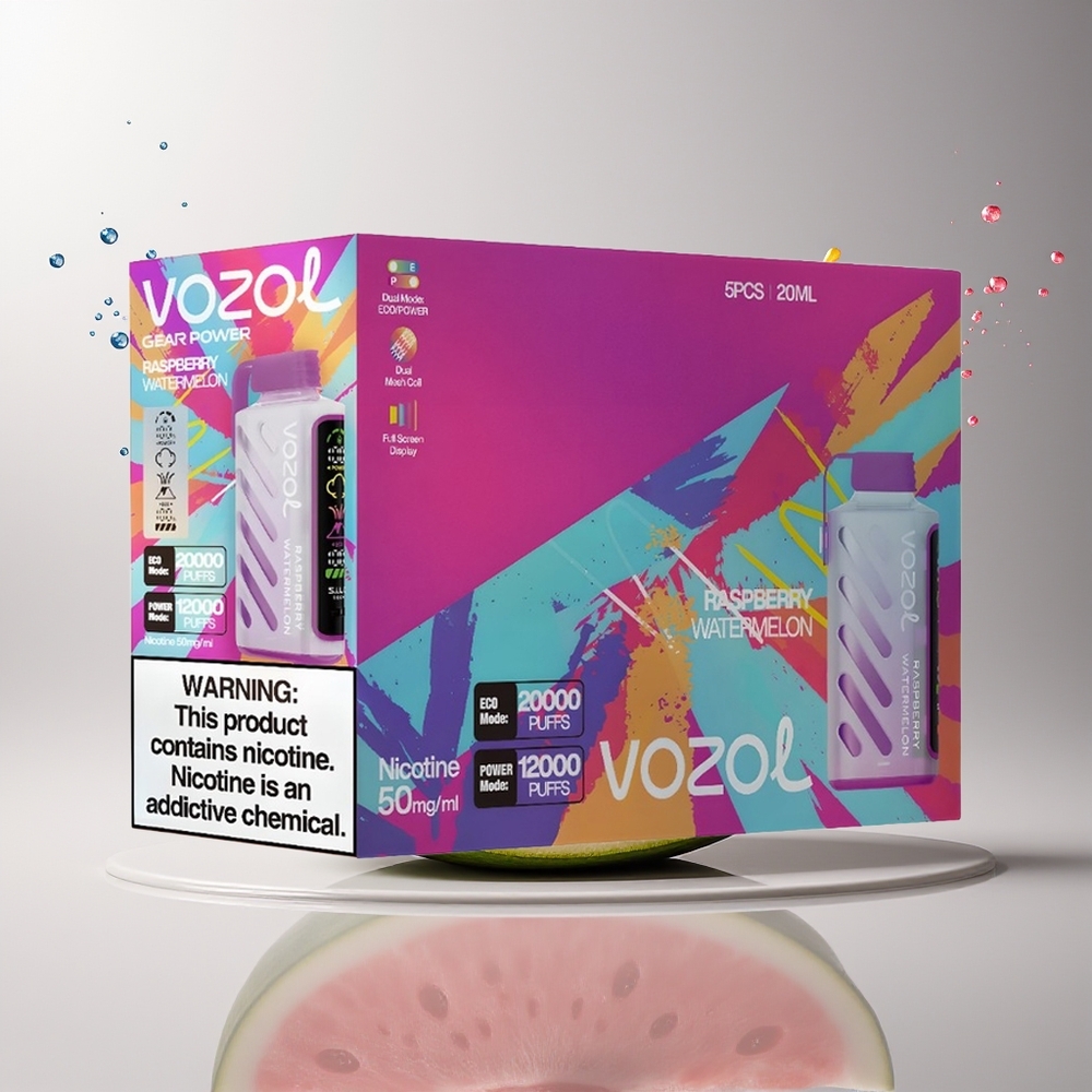 VOZOL Gear Power 20000 Puffs Dansk Engros med S.i.L.C. Tech, Dual Mesh Coil og Hindbær Vandmelon