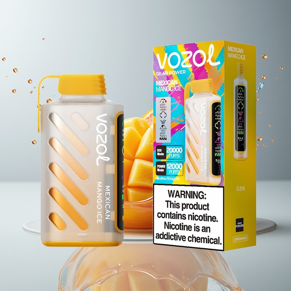 VOZOL Gear Power 20000 Puffs Dansk Engros med S.i.L.C. Tech, Dual Mesh Coil og Mexicansk Mango Is
