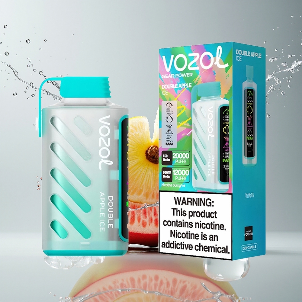 VOZOL Gear Power 20000 Puffs Dansk engros med S.i.L.C. Tech, Dual Mesh Coil og Dobbelt Æble Is