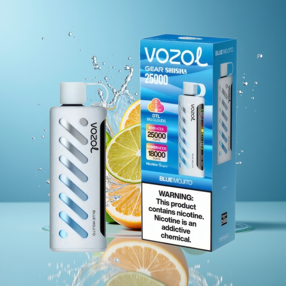 VOZOL Gear Shisha 25000 Puffs Dansk engros – 30 Lækre Smage, Dual Mesh, 1000mAh, Blå Mojito