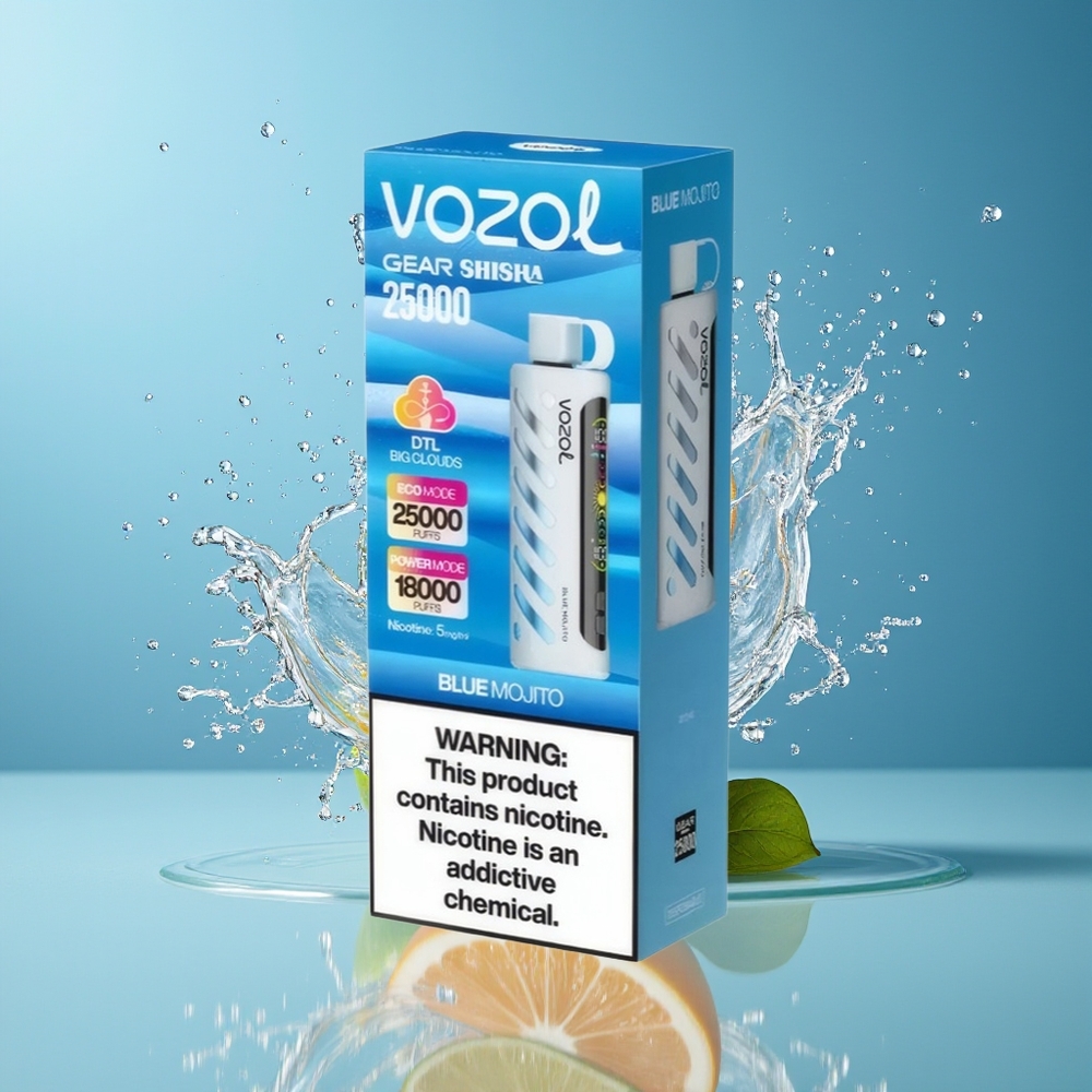 VOZOL Gear Shisha 25000 Puffs Dansk engros – 30 Lækre Smage, Dual Mesh, 1000mAh, Blå Mojito