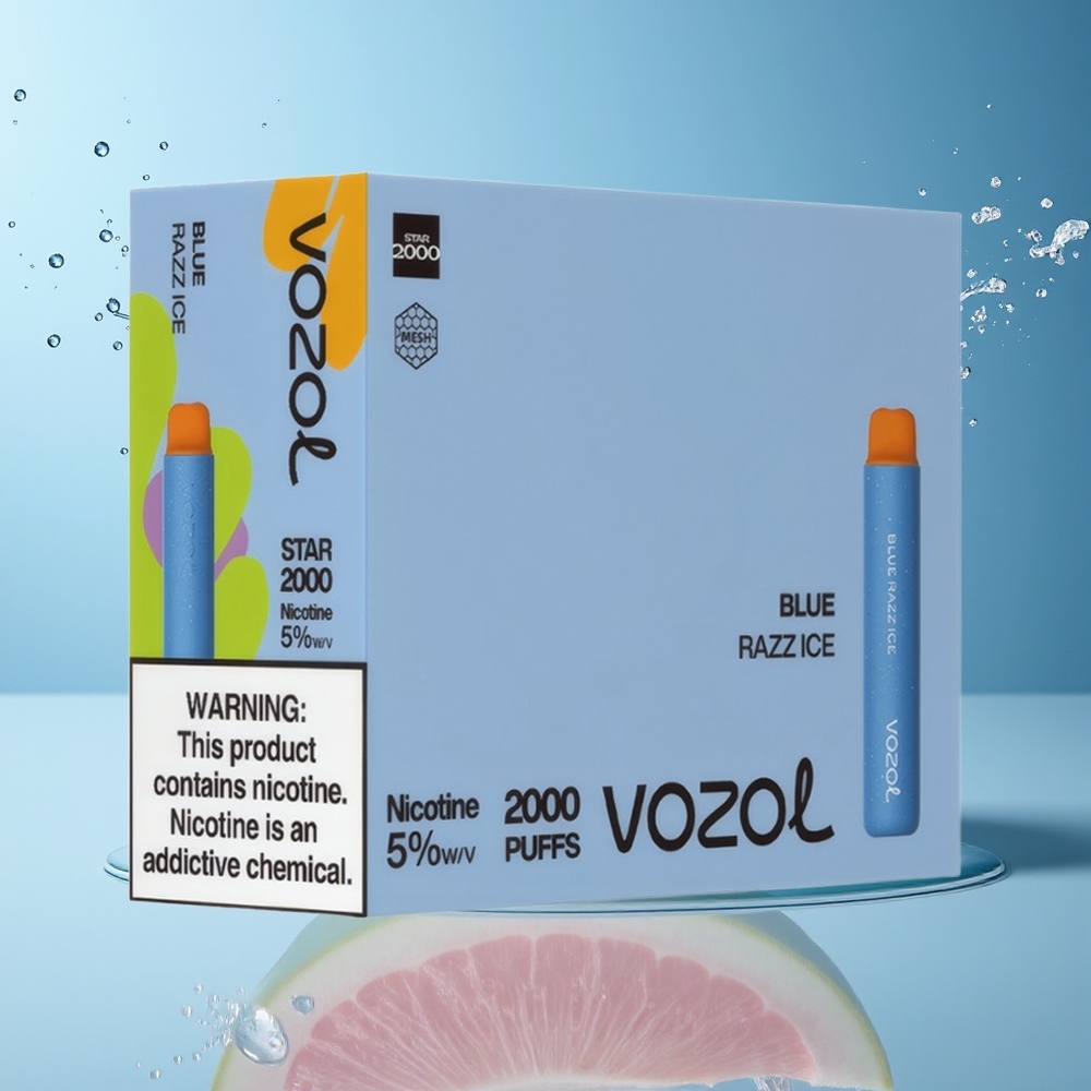 VOZOL STAR 2000 Engangs Vape Dansk Engros - Blå Hindbær Is med 65% PCR Materialer og 2000 Puffs