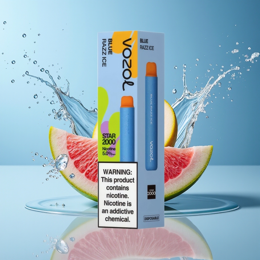 VOZOL STAR 2000 Engangs Vape Dansk Engros - Blå Hindbær Is med 65% PCR Materialer og 2000 Puffs