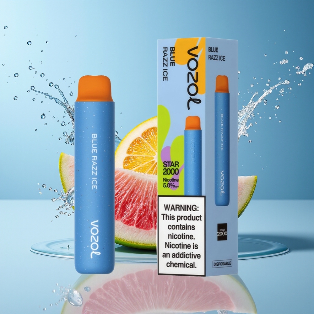 VOZOL STAR 2000 Engangs Vape Dansk Engros - Blå Hindbær Is med 65% PCR Materialer og 2000 Puffs