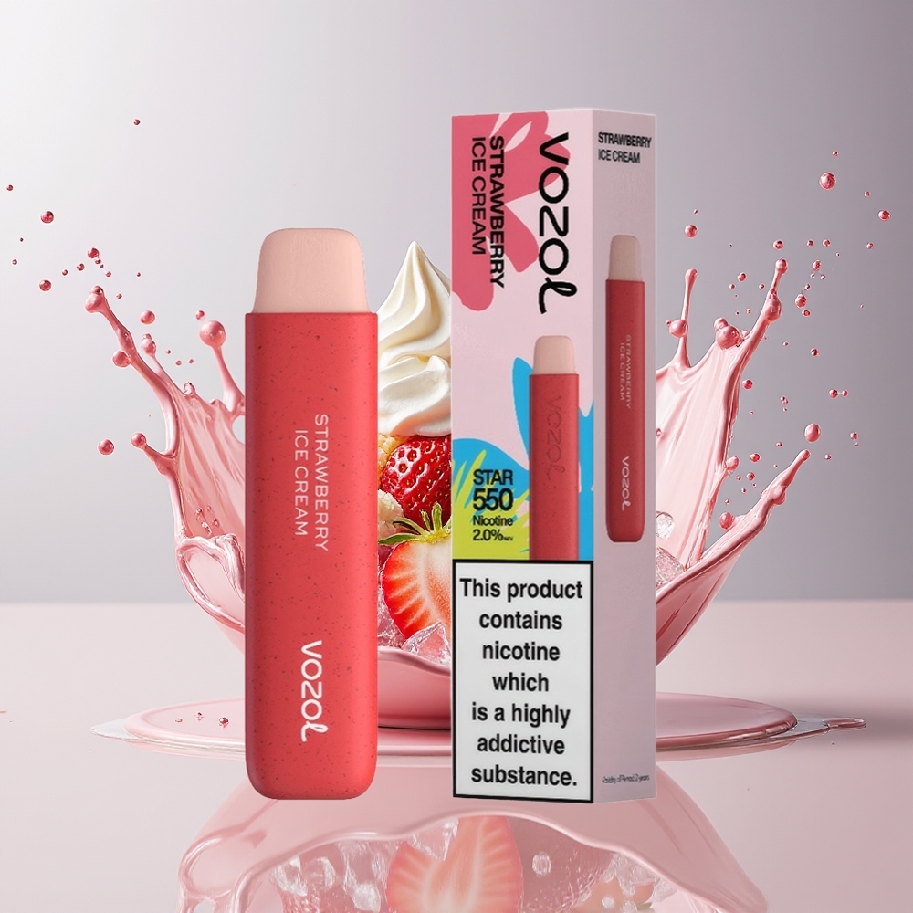 VOZOL STAR 550 Dansk Engros Ombrydelig E-cigaret med Jordbær Iscreme – 2ML, 450mAh, 20mg/ml Nikotin