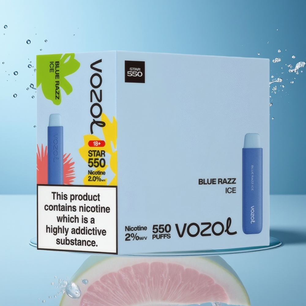VOZOL STAR 550 Dansk Engros Ophævelig Vape med 2ML & 450mAh - Blå Hindbær Is