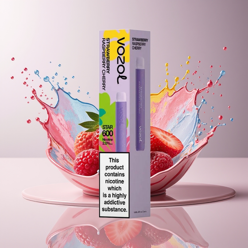 VOZOL STAR 600 Dansk Engros - 600 Puffs, 500mAh, Jordbær Hindbær Kirsebær, VAMT Mesh Coil