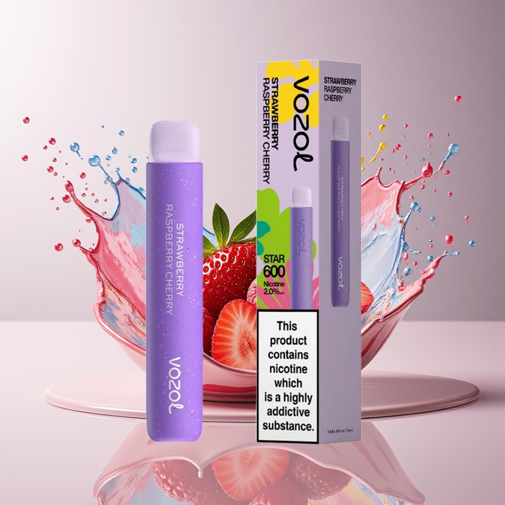 VOZOL STAR 600 Dansk Engros - 600 Puffs, 500mAh, Jordbær Hindbær Kirsebær, VAMT Mesh Coil