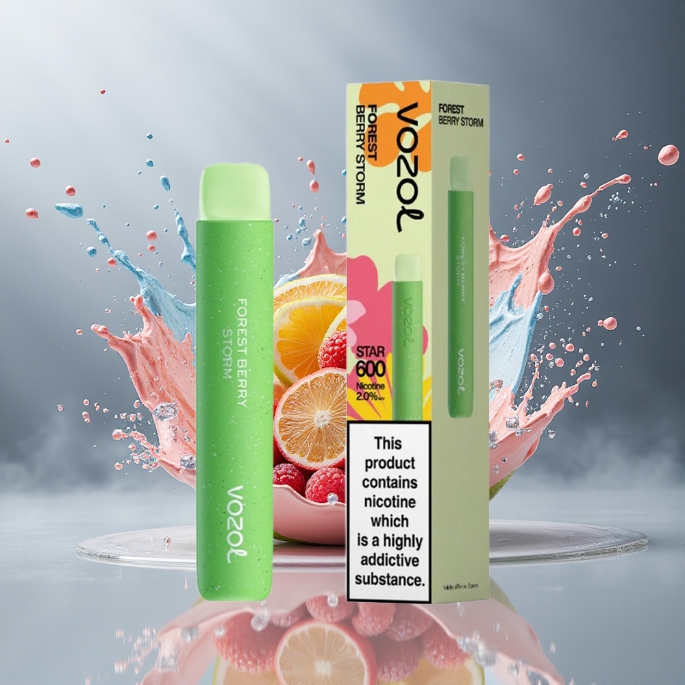 VOZOL STAR 600 Disposable Vape Dansk Engros – Skovbær Storm med VAMT Mesh Coil & 65% PCR Materialer