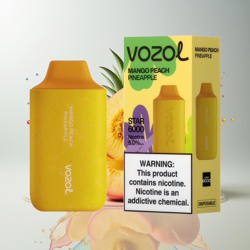 VOZOL STAR 6000 Dansk Engros Disposable Vape med Mango Fersken Ananas – 65% PCR, Type-C, 14ML, 6000 Puffs
