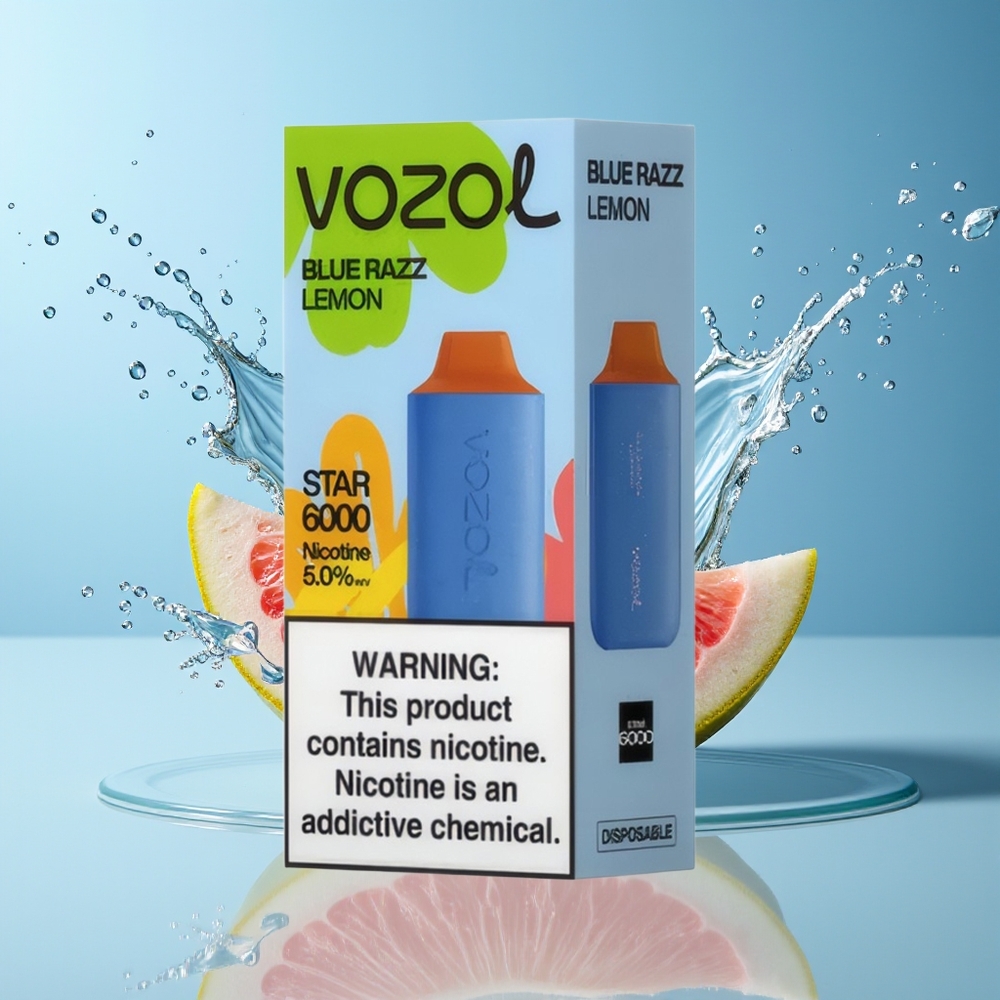 VOZOL STAR 6000 Disposable Vape Blå Hindbær Citron med 65% PCR Materiale og Type-C Opaladning – Dansk Engros