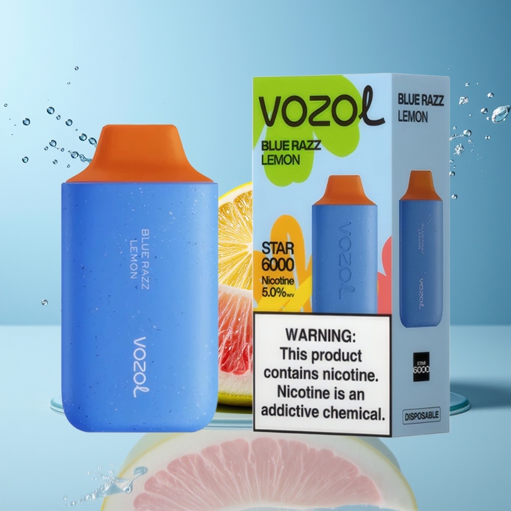VOZOL STAR 6000 Disposable Vape Blå Hindbær Citron med 65% PCR Materiale og Type-C Opaladning – Dansk Engros