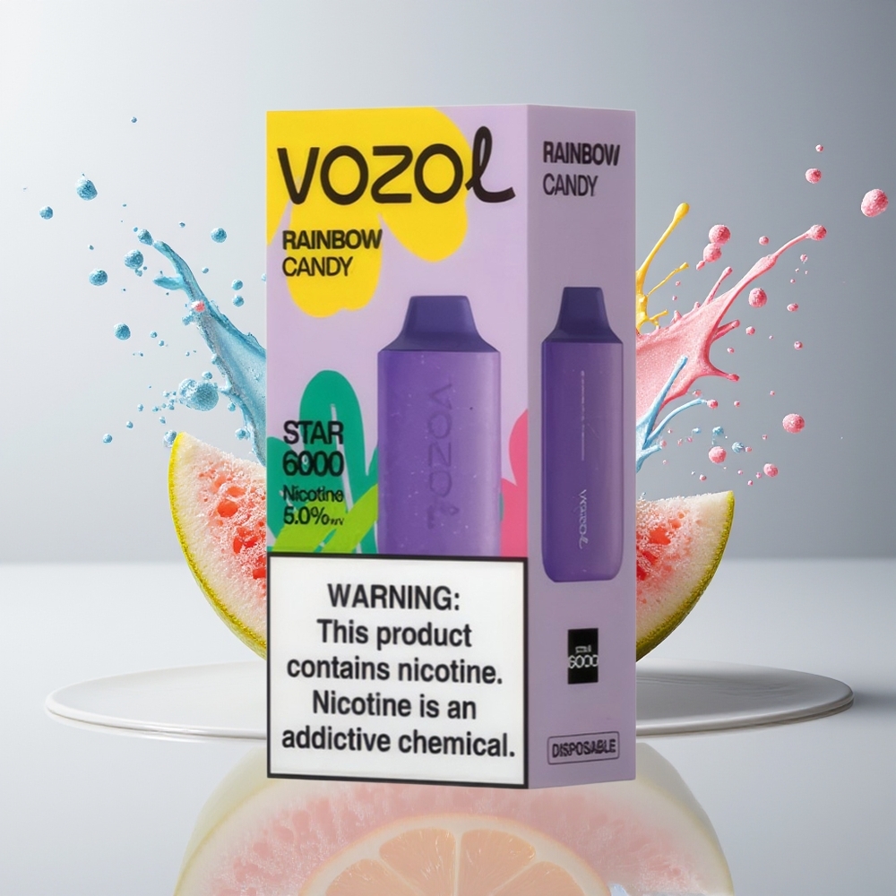 VOZOL STAR 6000 Disposable Vape Dansk Engros - 65% PCR Materialer, Type-C Opladning, Regnbue Slik