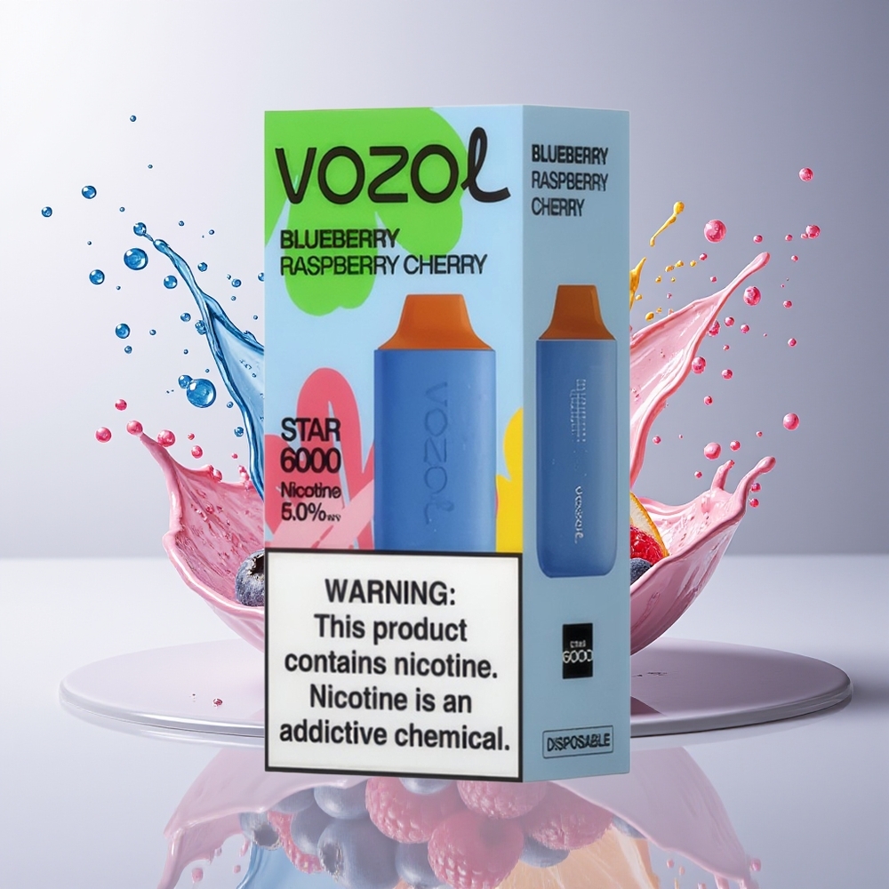 VOZOL STAR 6000 Disposable Vape Dansk Engros - Blåbær Hindbær Kirsebær med 6000 Puffs og Type-C Opladning
