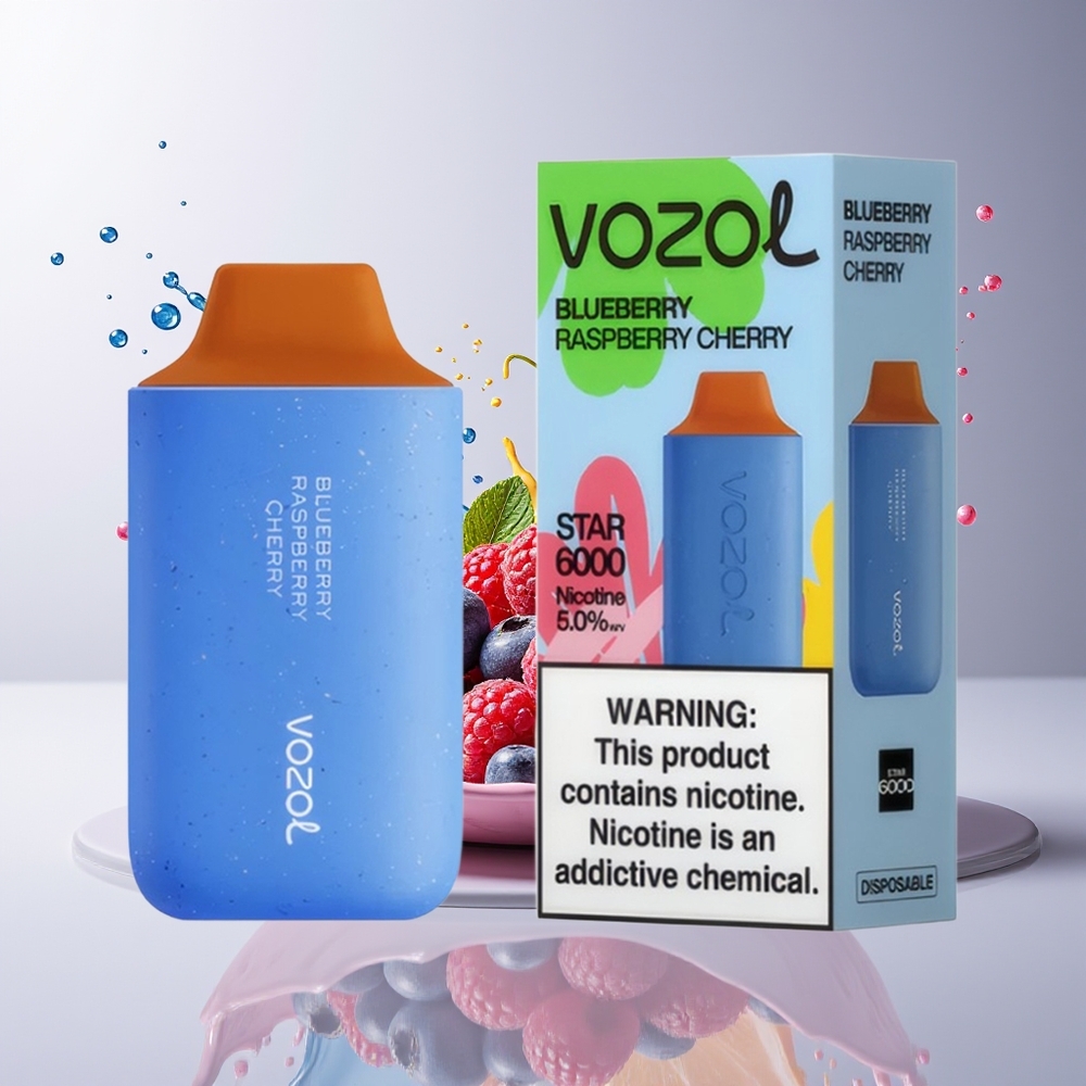 VOZOL STAR 6000 Disposable Vape Dansk Engros - Blåbær Hindbær Kirsebær med 6000 Puffs og Type-C Opladning