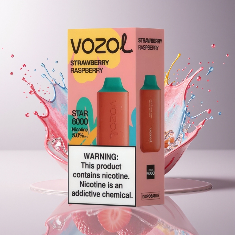 VOZOL STAR 6000 Disposable Vape Dansk Engros - Jordbær Hindbær - 65% PCR Materialer, Type-C Opladning, 6000 Puf