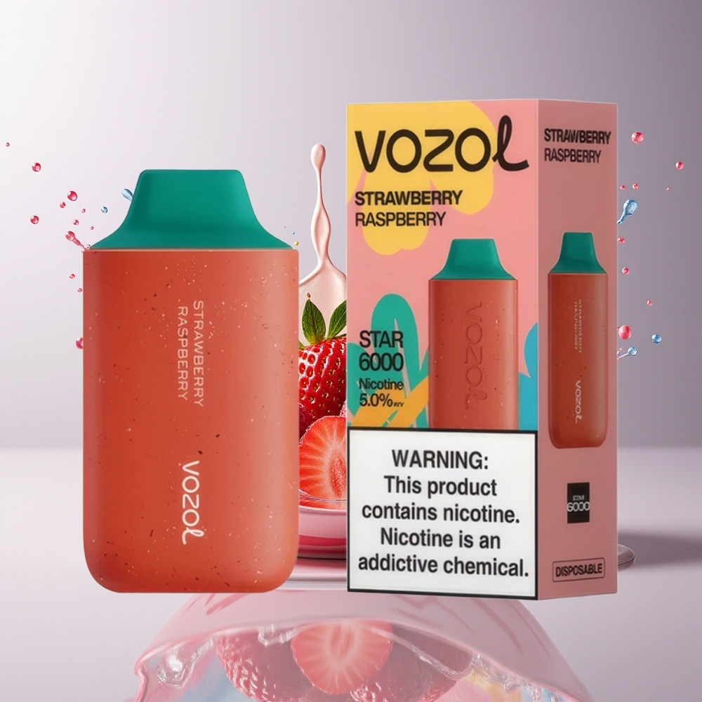 VOZOL STAR 6000 Disposable Vape Dansk Engros - Jordbær Hindbær - 65% PCR Materialer, Type-C Opladning, 6000 Puf