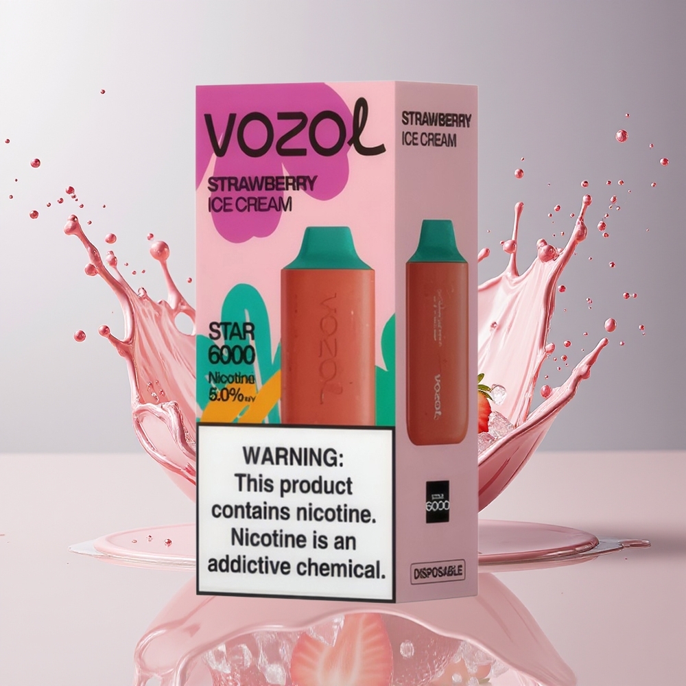 VOZOL STAR 6000 Disposable Vape Jordbær Iscreme Dansk engros med 14ML & 6000 Puf