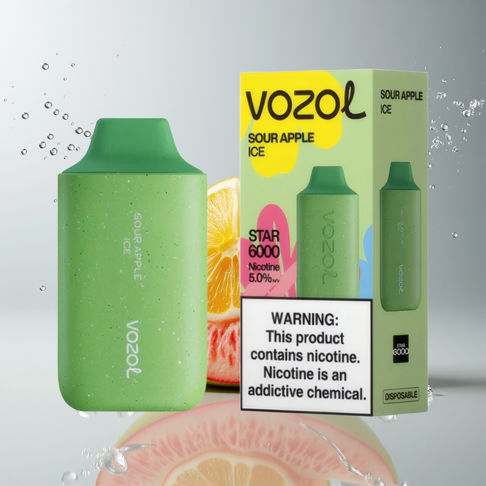 VOZOL STAR 6000 Engangs Vape Dansk Engros – 65% PCR Materialer, Type-C Opladning, Sur Æble Is