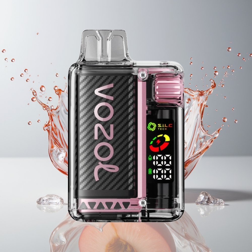 VOZOL Vista 20000 Puffs Dansk engros Genopladelig 650mAh 2% Nikotin Fersken Is med OLED Skærm og MCU Chip