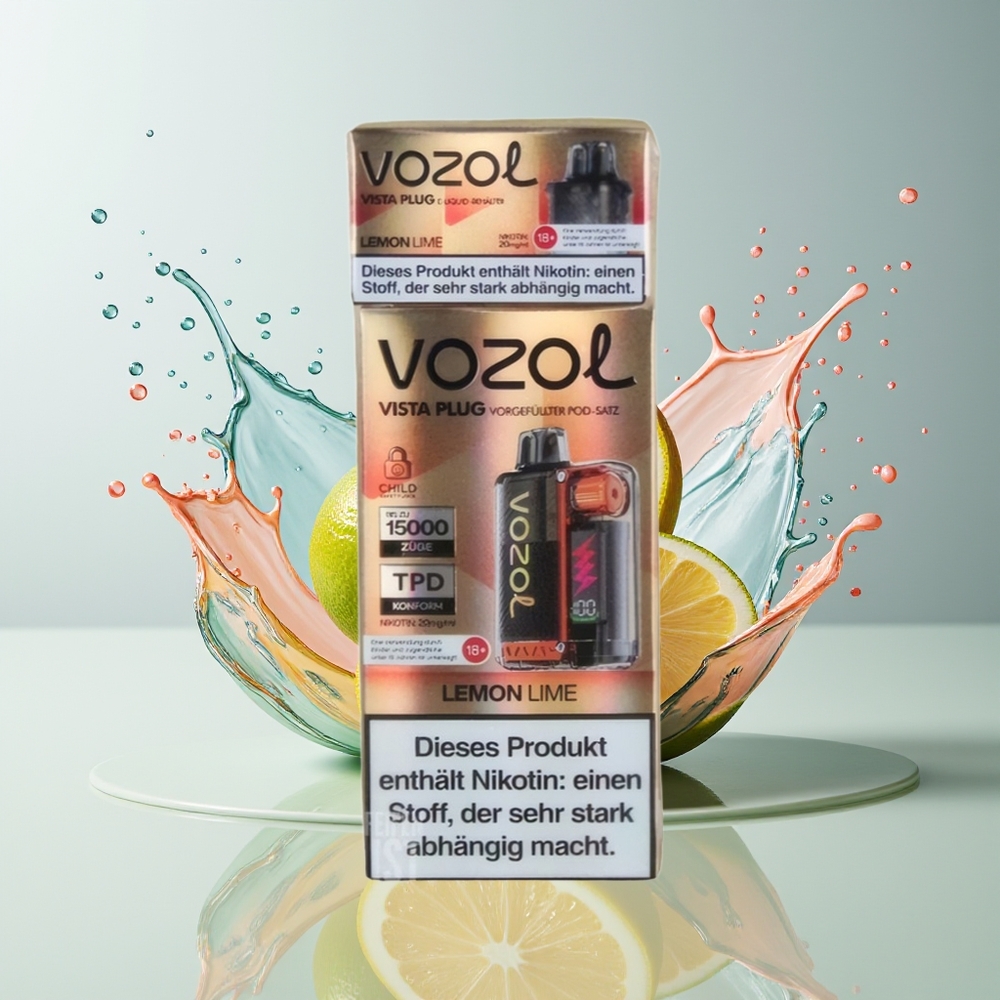 VOZOL VISTA PLUG 6000/10000 Dansk Engros – 26 Lækre Smagsvarianter, 360° Smagsfrihed, Synlig E-Væskebeholder, Citron-Lime