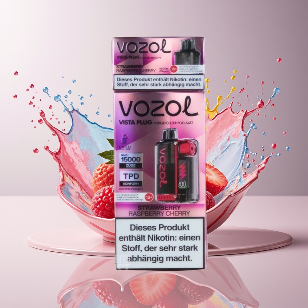 VOZOL VISTA PLUG 6000/10000 Dansk Engros - 26 Lækre Smagsvarianter, 360° Smagsfrihed, Synlig E-væske Beholder Jordbær Hindbær Kirsebær