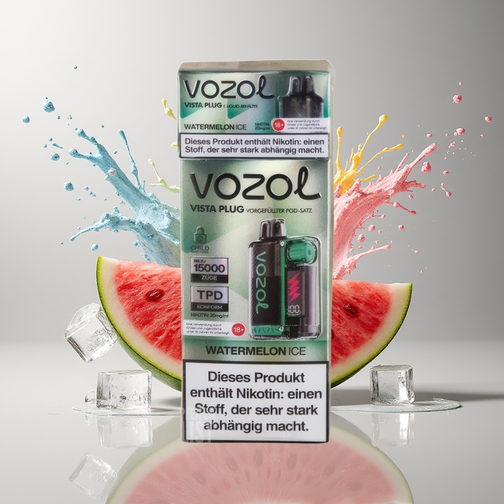 VOZOL VISTA PLUG 6000/10000 Dansk Engros – Vandmelon Is – 26 Lækre Smagsvarianter, 360° Smagsfrihed, Synlig E-Væskebeholder