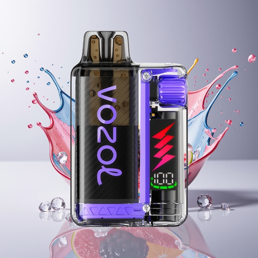VOZOL VISTA PLUG 6000/10000 Engros Dansk - 26 Lækre Smag, 4-Trins Wattkontrol, Synlig E-Væske, Sortebær Is